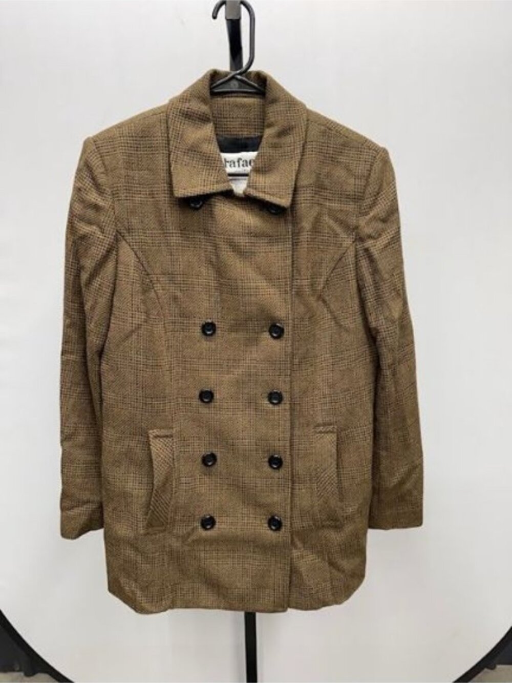 Rafael Vintage Double Breasted Plaid Peacoat Wool Jacket